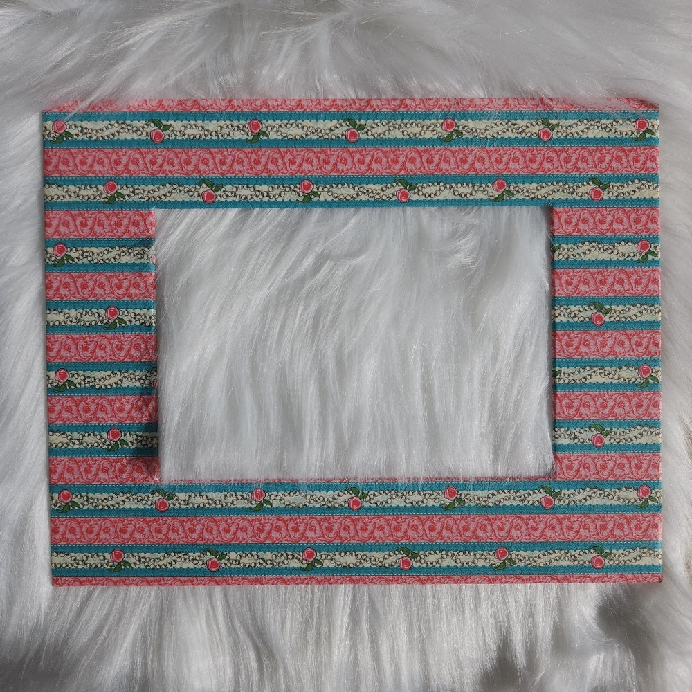 Pink & Teal Floral Paper-Wrapped 8x10 Picture Frame Mat | Mother of Pearl | Chic